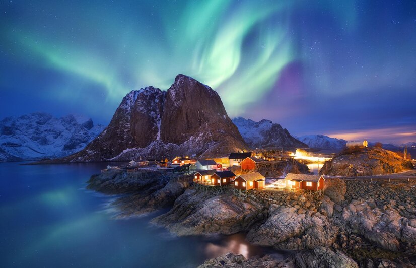 نروژ شفق قطبی زیبا شب